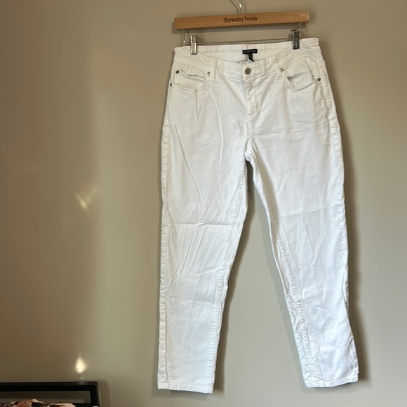 Eileen Fisher White Denim Skinny Organic Cotton Blend Straight Jean Sz 8 - Picture 2 of 13